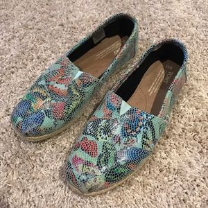 Toms Alpargata Mosaic printed leather Espadrille butterfly size 8.5